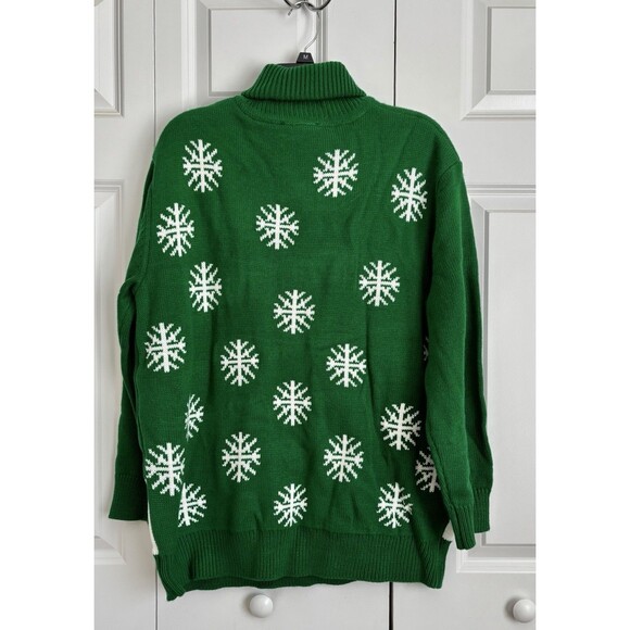 Ugly Christmas Sweater Women's Size 1X Green Snowman Turtleneck Pullover Knit - Picture 4 of 8